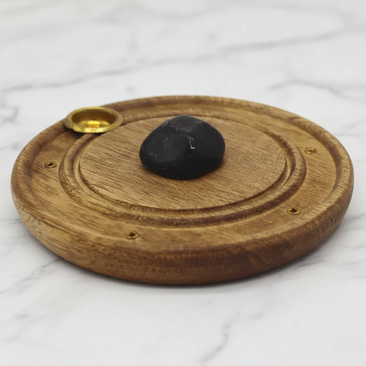 Mango Wood Incense Holder — Black Tourmaline