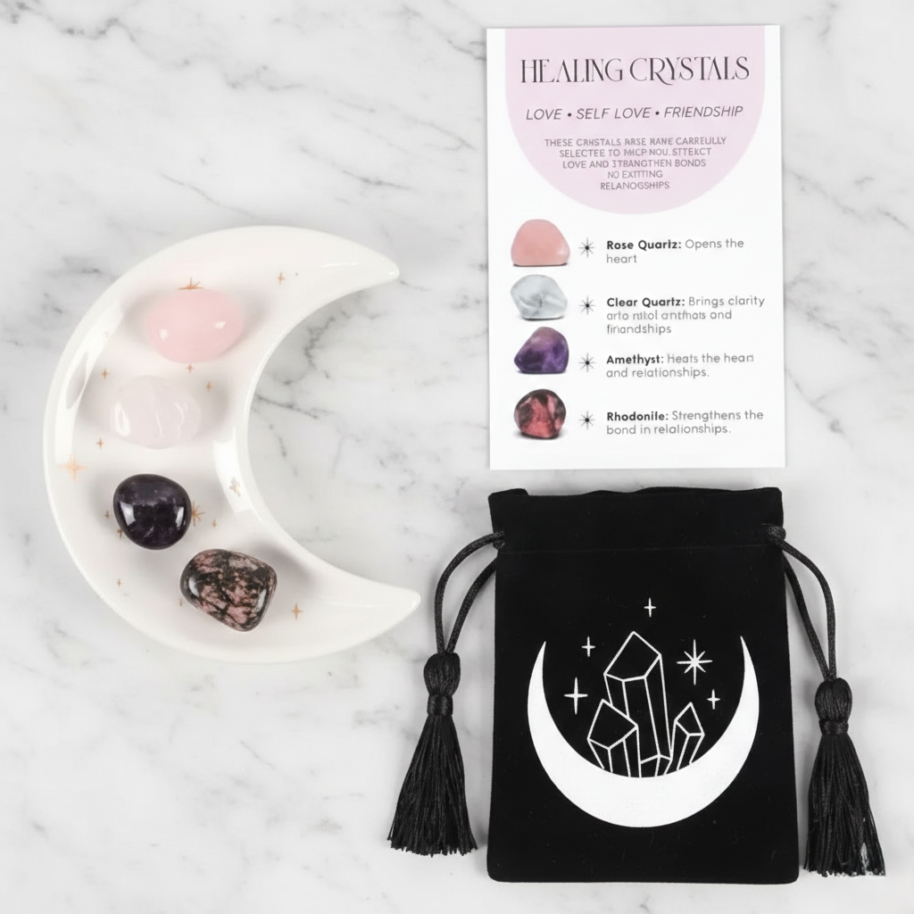 Love Intention Crystal Set & Moon Trinket Dish
